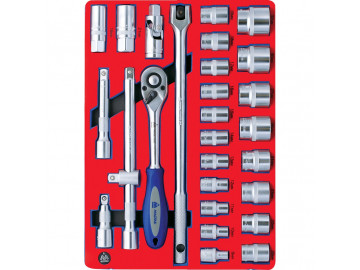 Набор торцевых головок 1/2 с принадлежностями, шестигранные, ложемент, 28 предметов МАСТАК 5-004028