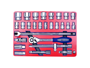 Набор торцевых головок 1/2 с принадлежностями, двенадцатигранные, ложемент, 28 предметов МАСТАК 5-004228