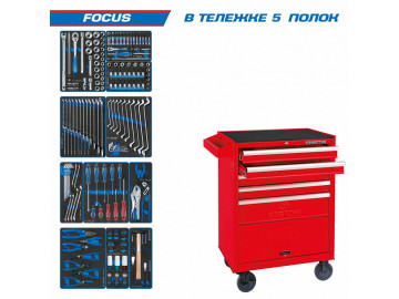 KING TONY Набор инструментов FOCUS в красной тележке, 188 пр. 934-188MRV