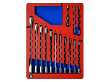 Набор комбинированных трещоточных ключей, 8-22 мм, ложемент, 17 предметов МАСТАК 5-21317